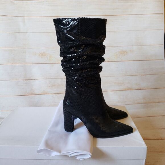 IRO Paris Yasur Gathered Snake Effect Luxury Leather Slouchy Boots Black Size 37 - Picture 9 of 15